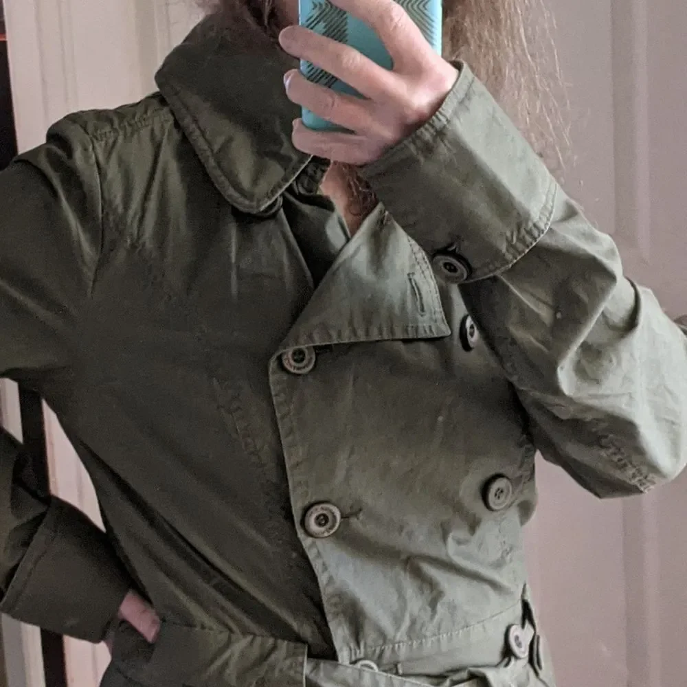 DreiMaster cotton double breasted military- esque utility trench coat Large